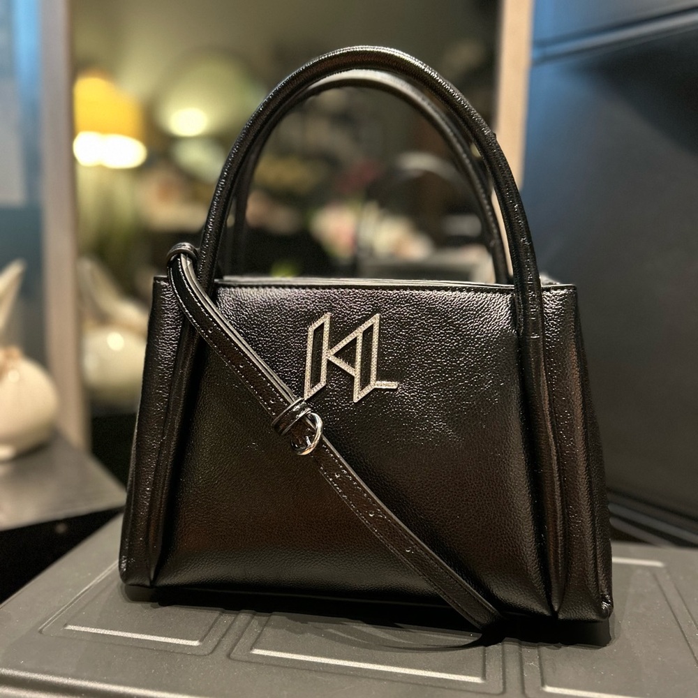 Karl Lagerfeld Paris Nouvelle Medium Satchel NWT Black Metalic $228